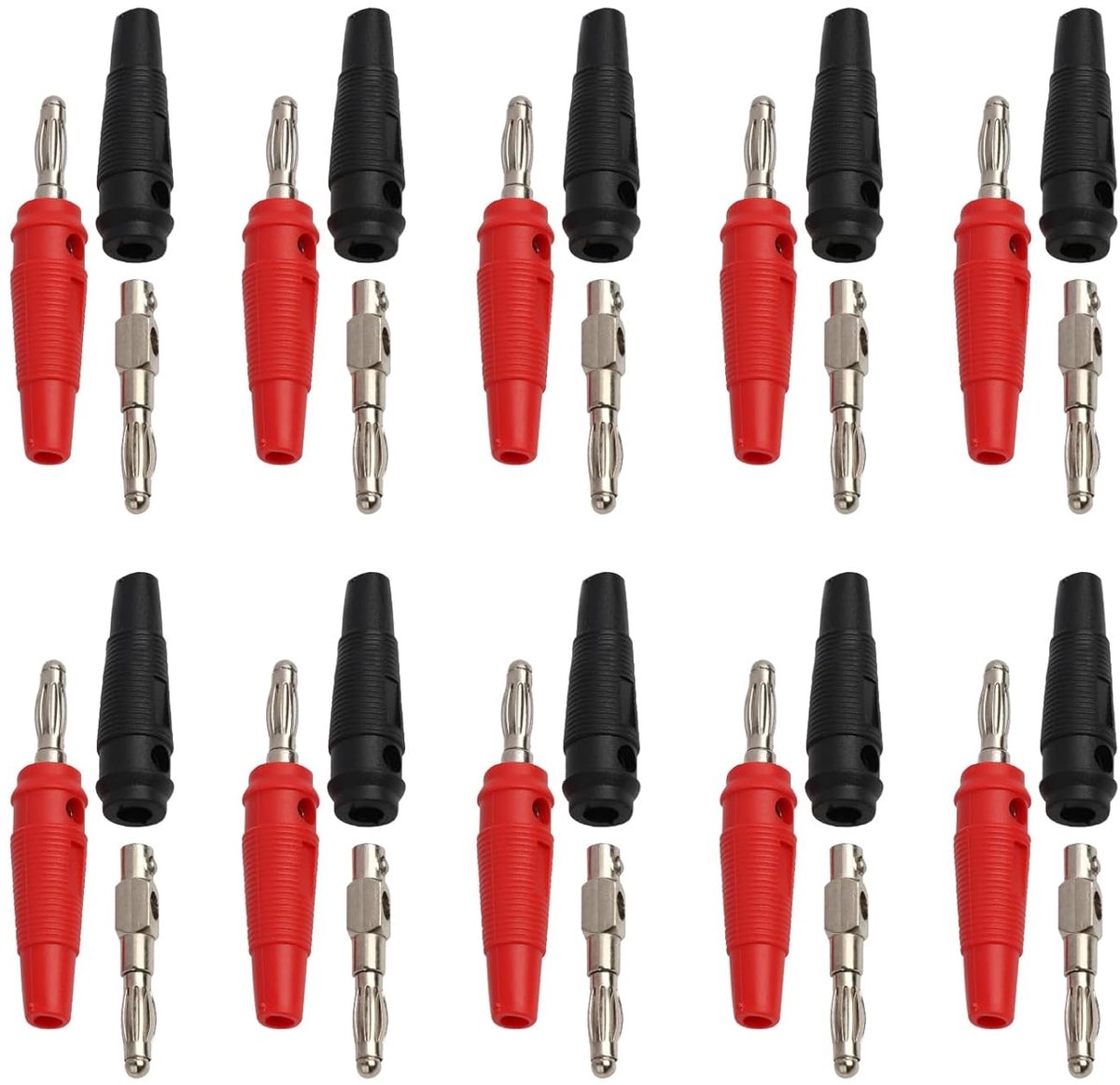 Allecto Plus - 20 stuks banaanstekkers 4 mm schroefbaar vernikkeld voor kabel hifi-stereo-installaties - 20 A - luidspreker verbindingen - AV-ontvanger accessoire - zwart en rood