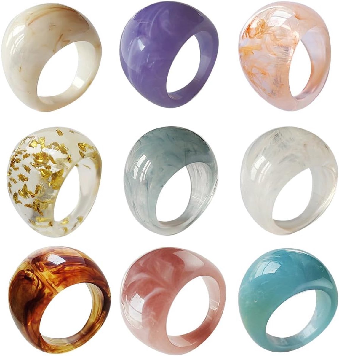 9 stuks acryl harsringen kleurrijke brede dikke dome ringen stapelbaar joint ring creatieve vingerdecoratie