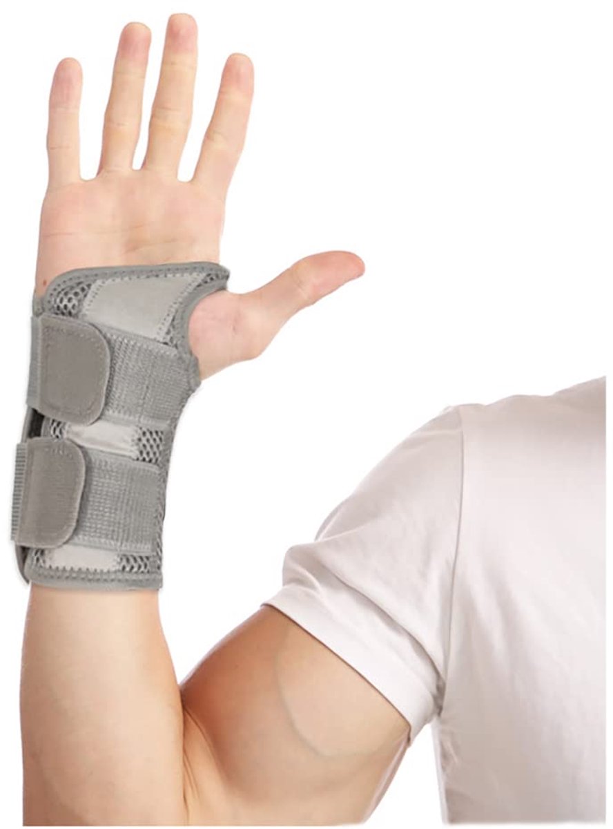 Polsbandage voor carpaal tunnel, links, 's nachts, carpaal tunnel, ademend, polsbandage, carpaal tunnel, ondersteuning voor hand en pols, elastische polsband, peesontsteking, artritis, grijs, S/M