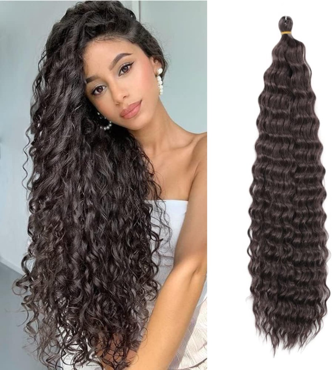 22 Inch 3 Packs Deep Twist Crochet Hair Ocean Wave Curly Bohemian Crochet Braids Diepe Golf Haarbundels Synthetische Haarextensies voor Vrouwen Meisjes