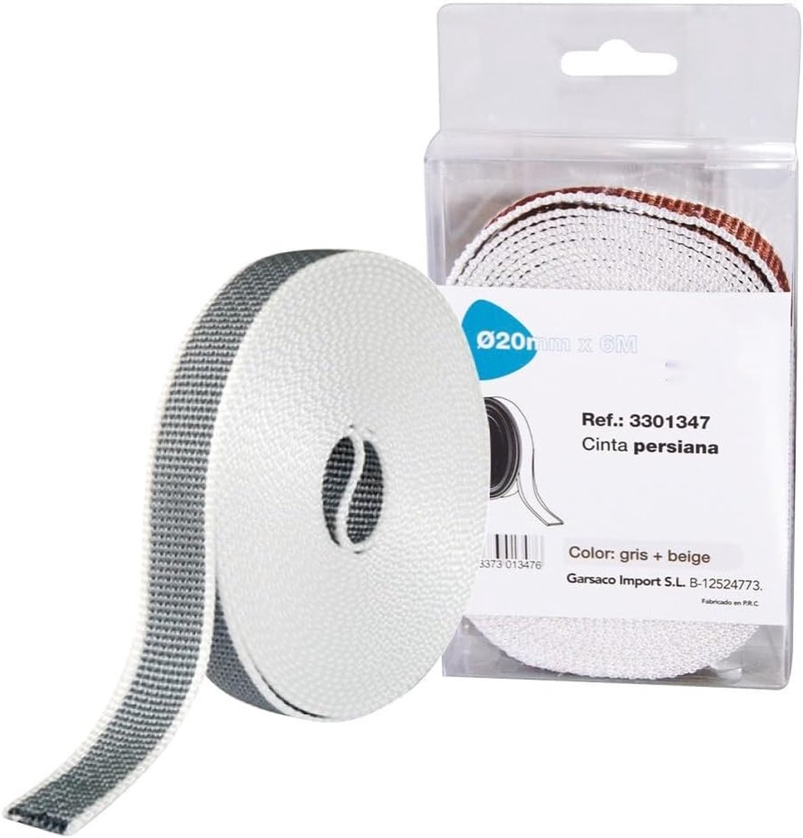 SnelShoppen - Omkeerbare rolluikband 6 m, 20 mm breed, grijs/bruin, ideaal voor binnen en buiten, geschikt voor diverse stijlen