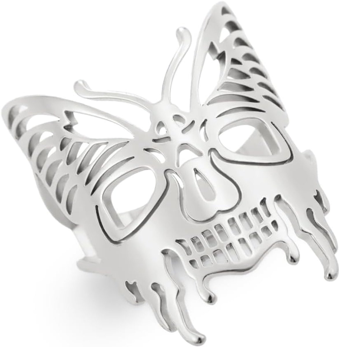 kkjoy Ghostface Vlinderring, roestvrij staal, verstelbaar, horror, Halloween, donker skelet, vlinder, open vingerringen, sieraden voor vrouwen en mannen