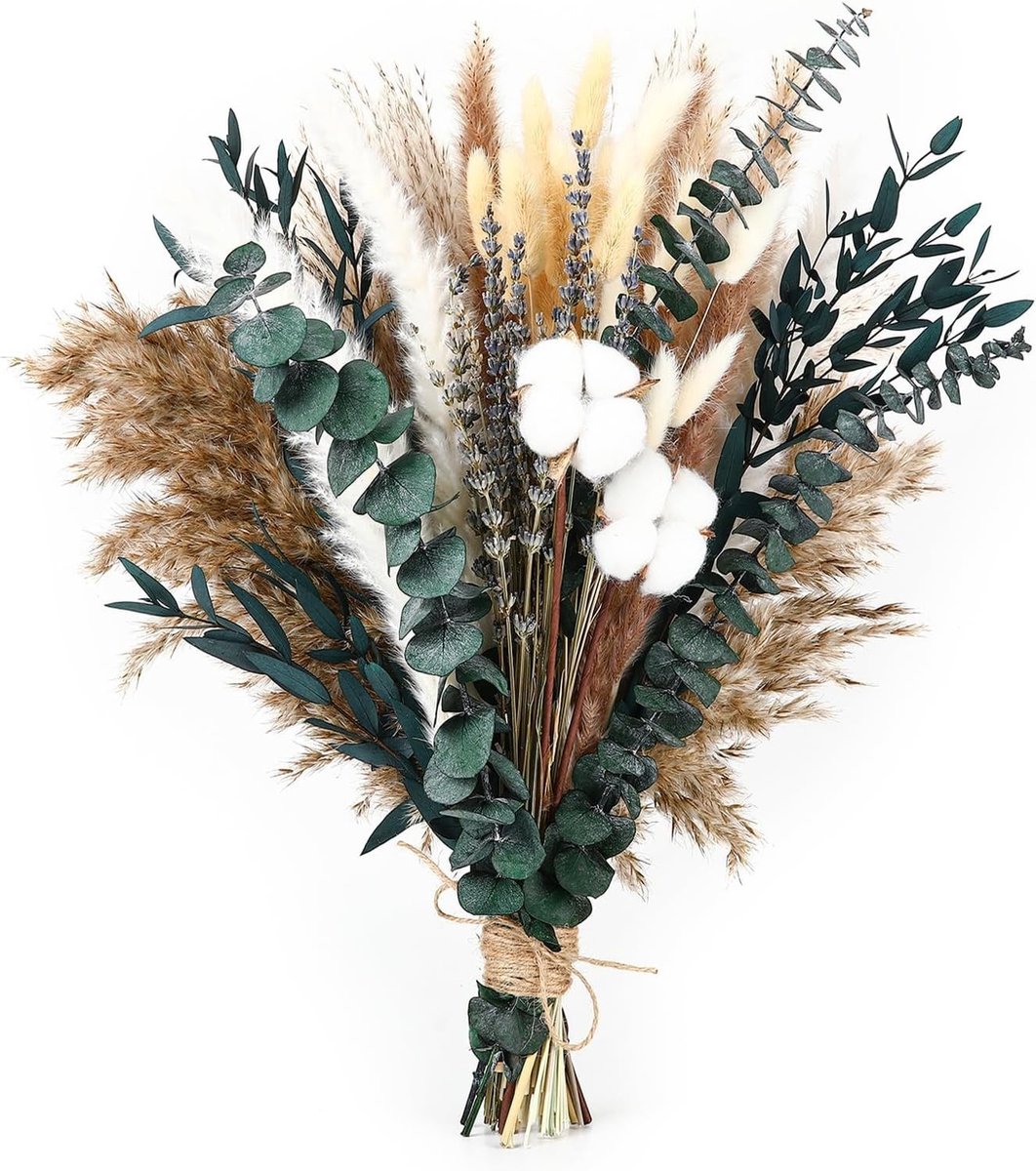 Droogbloemen set 79 stuks - pampas gras en eucalyptus - onderhoudsvriendelijk - perfect voor boho decoratie - ShopVlot