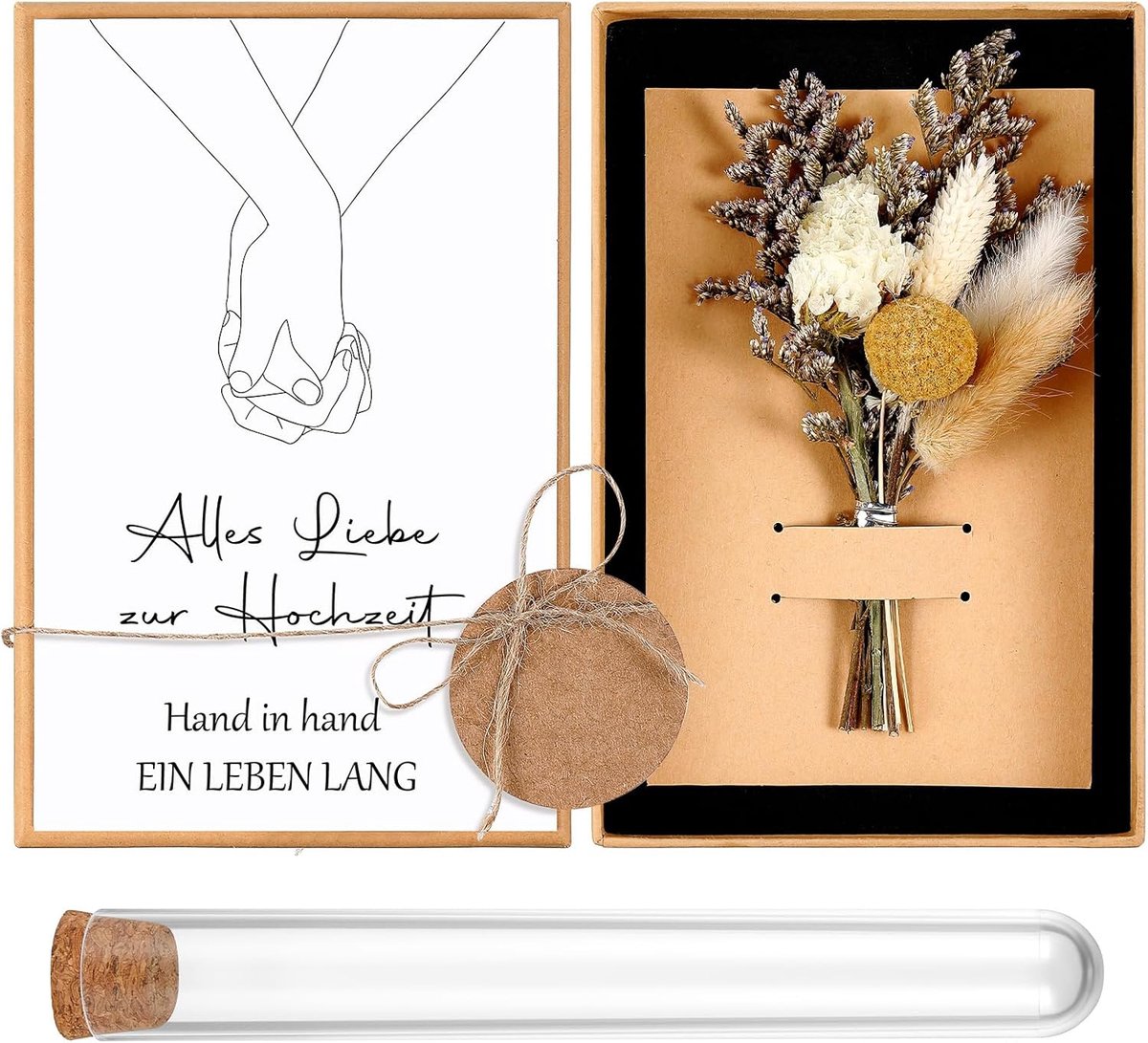 Bruiloft geldgeschenkset inclusief gedroogde bloemen, wenskaart