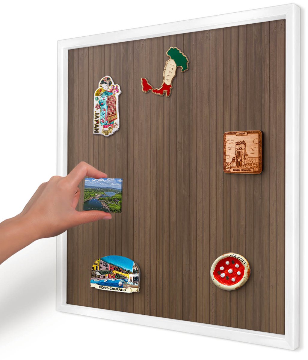 Artprintcave Bruin Magneetbord mit Witte Lijst - 50x50 cm - Houten Achtergrond Memobord Keuken - Rustiek Wandbord Magnetisch - Texturen