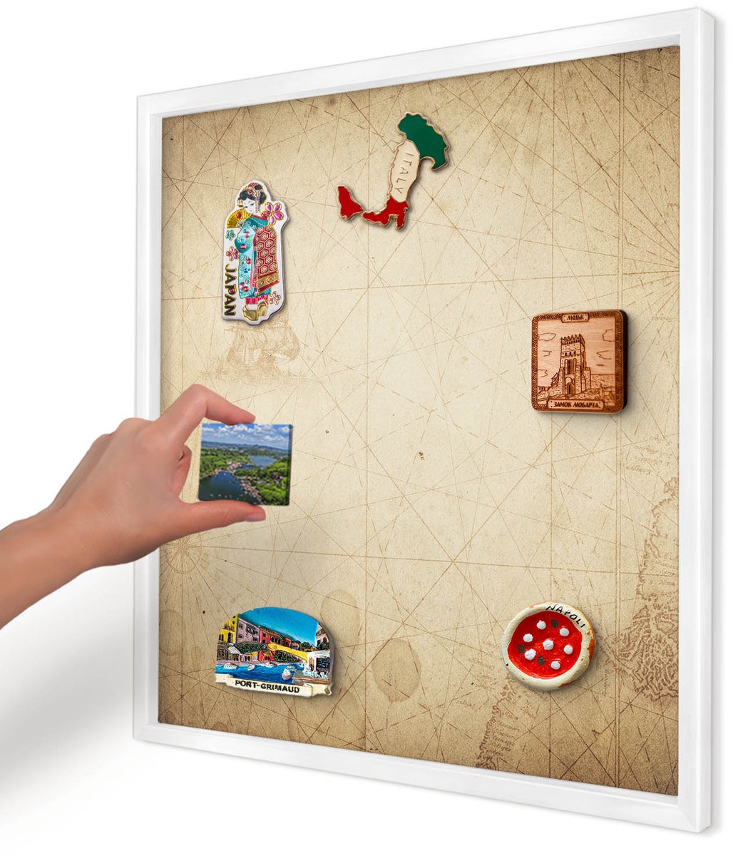 Artprintcave Beige Magneetbord mit Witte Lijst - 50x50 cm - Oude Kaart Wandbord Magnetisch - Vintage Magneetbord Voor Foto's - Kaarten