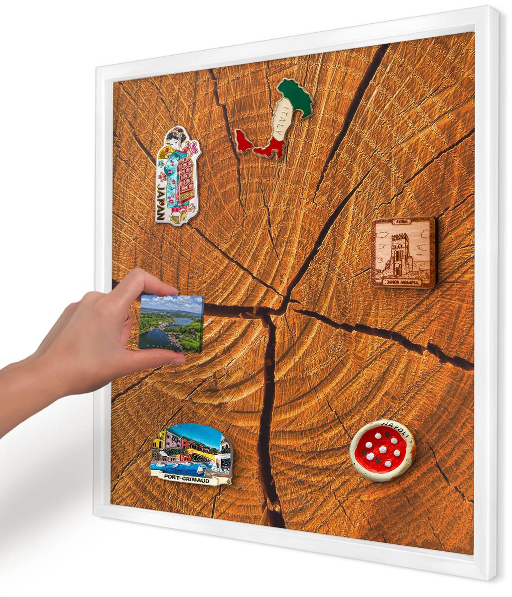 Artprintcave Oranje Magneetbord mit Witte Lijst - 50x50 cm - Houtnerf Magnetisch Bord Voor Magneten - Rustiek Notitiebord - Texturen