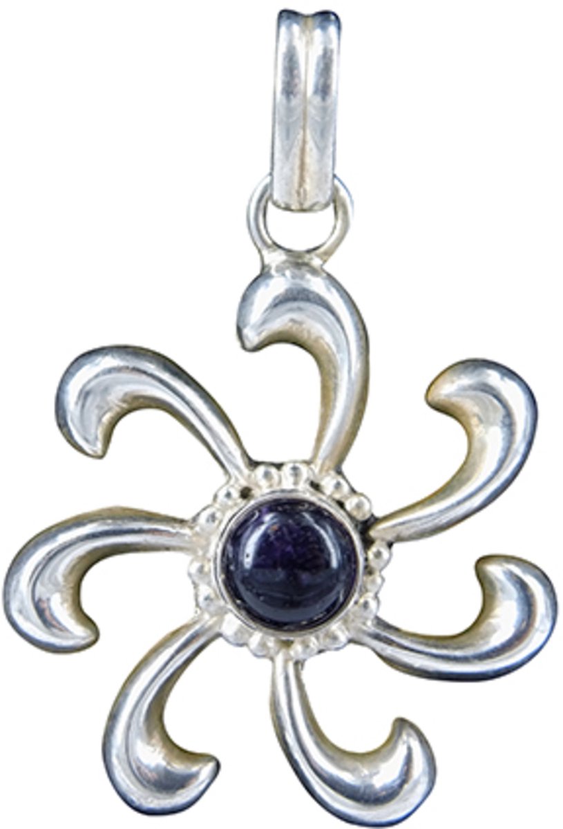 Zilveren hanger zon 7 stralen Amethist