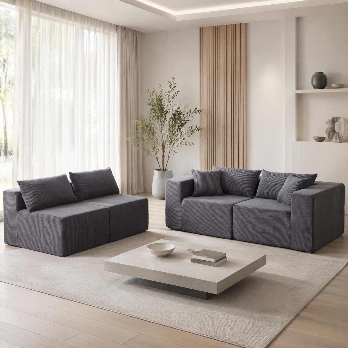 MODENUIT Hoekbank 264 cm - Modulaire L-Vorm Met 4 Zitplaatsen - Voor Woonkamer En Slaapkamer - Cordstof Grijs