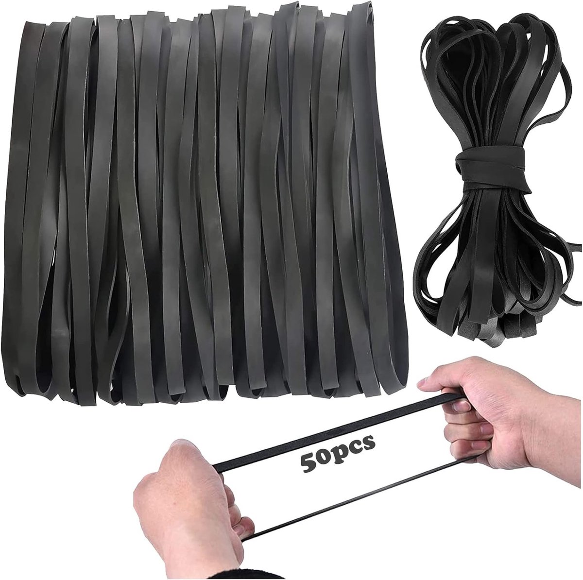 Grote Elastische Bands - Dikke Zwarte Rubberbanden voor Kantoor, Thuis en Schoolbenodigdheden (80mm x 5mm) - 50 Stuks