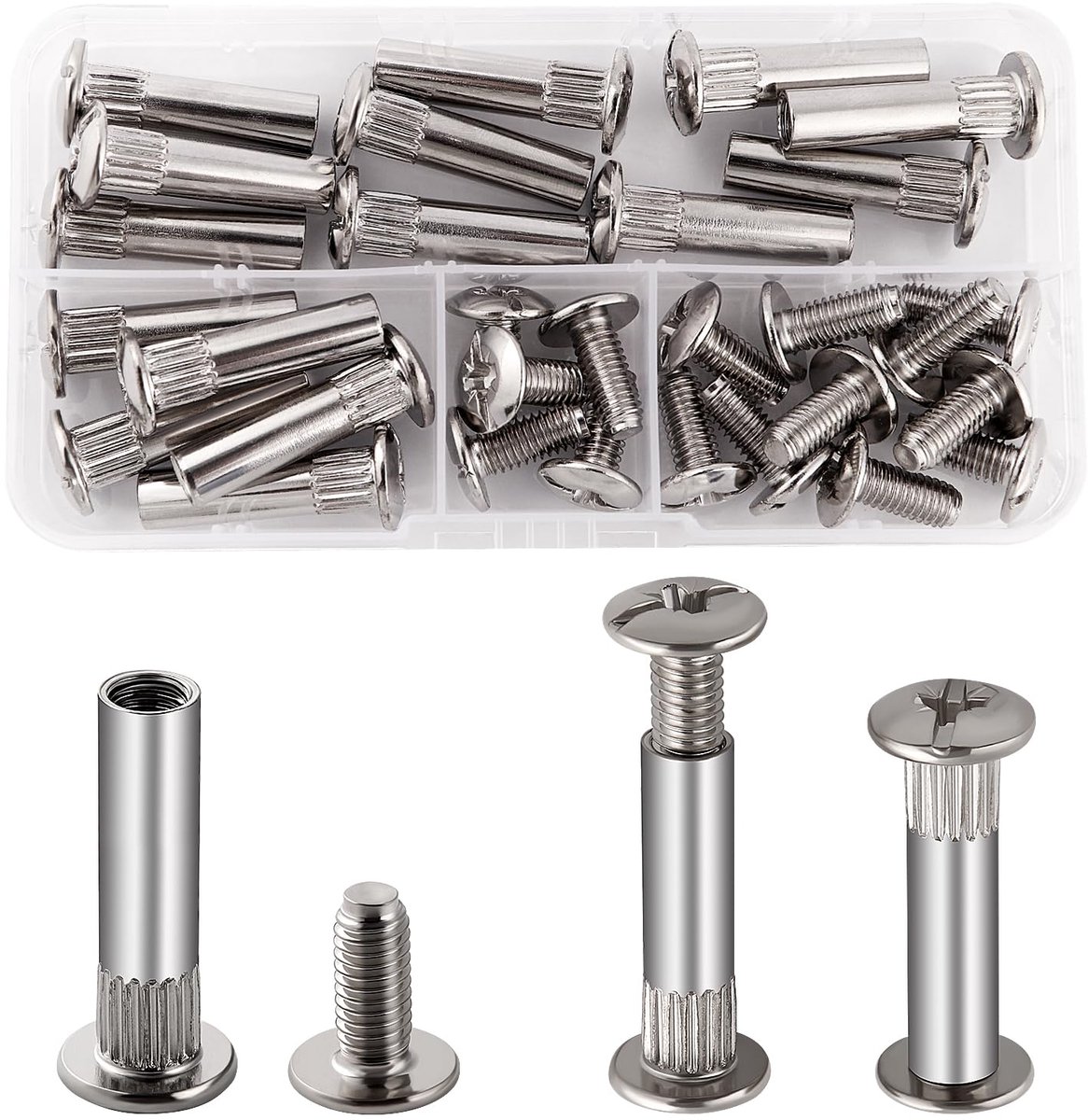 15 Stuks Φ8 Verbindingsschroeven Bouten met Schroef M6, Meubelbevestiging Bindschroeven Bouten, Nikkel Kast Verbindingsbouten, Nikkel Meubelschroeven, voor Meubelverbinder, 31-40 mm