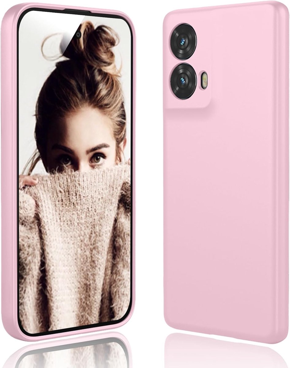 Hoesje voor Motorola Moto G35 5G - Vloeibare Siliconen Schokbestendige Beschermhoes Slanke Zachte TPU Bumper Shell met Krasbestendige Microvezel Voering, Roze