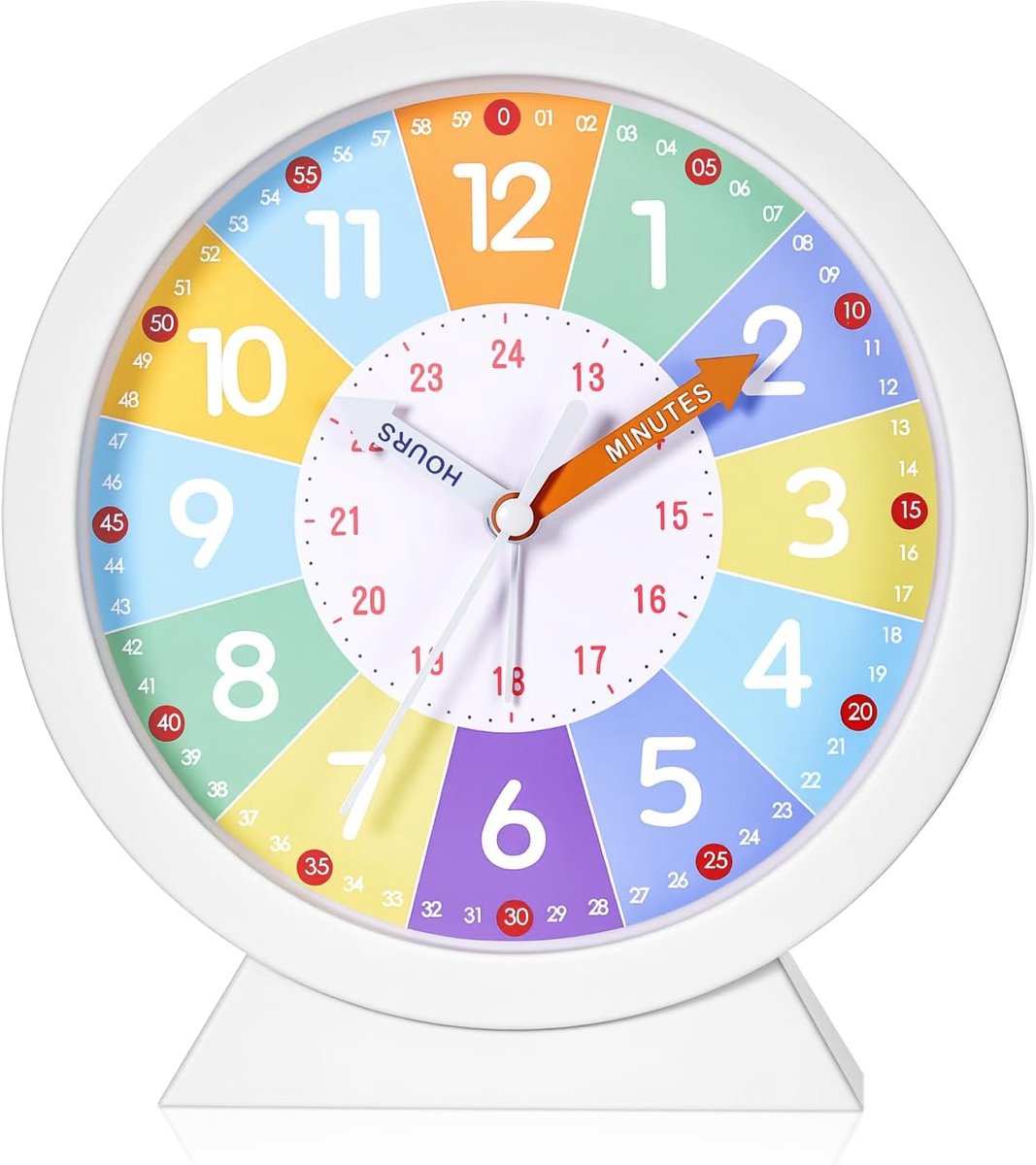 Kinderwekker, geen tikken, 15 cm, leerklok, werkt op batterijen, voor jongens en meisjes (regenboogdesign)