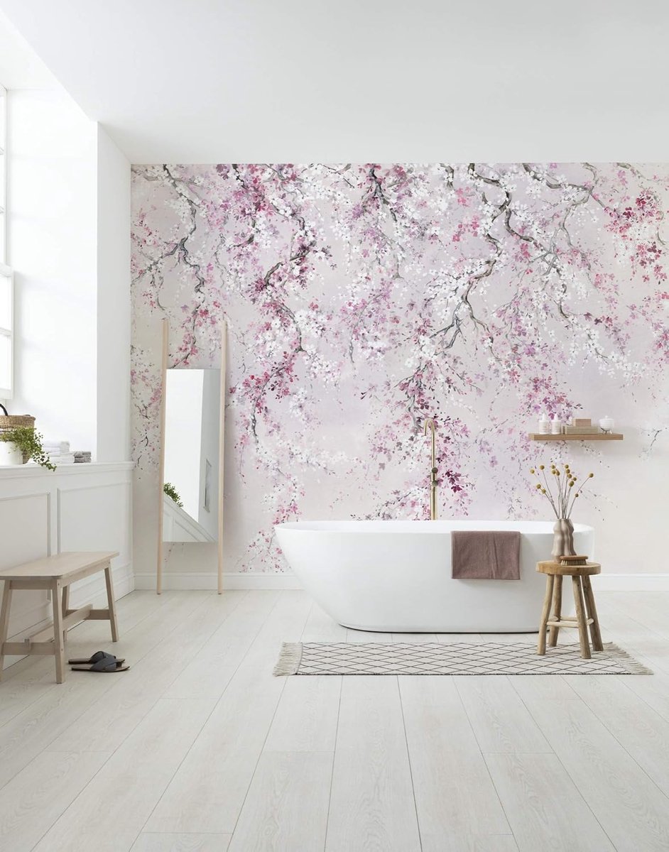 Behang kersenbloesem - Azië, kersen, woonkamer, slaapkamer, decoratie, behang, grootte: 300 x 280 cm (breedte x hoogte) - 6 banen - baanbreedte 50 cm