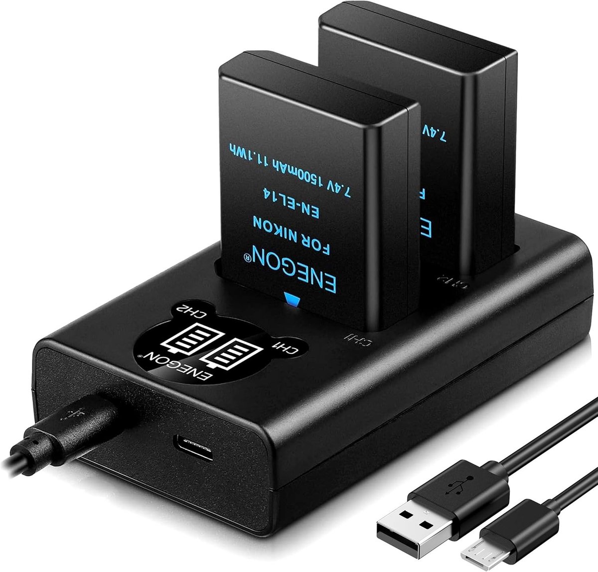 Vervangende Batterij en Slimme LED Dual USB Lader voor Nikon Coolpix en DSLR Camera's - 2 Stuks, Geschikt voor P7000, P7100, D3100 en Meer