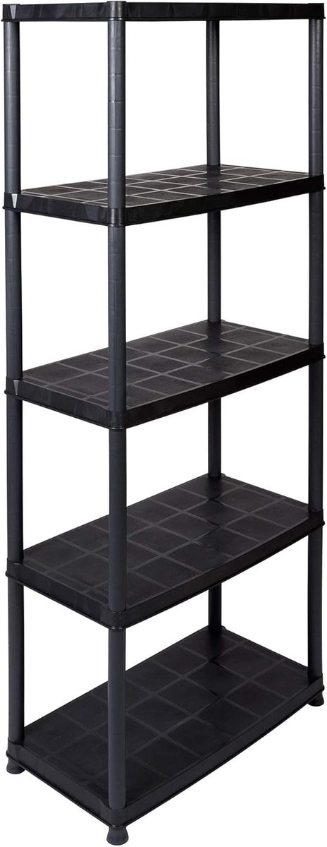 SnelShoppen - Multifunctioneel Kunststof Regal met 5 Stevige Planken en 30 kg Draagkracht per Plank, 150 kg Totaal, Verdeelbaar als 3+2 Regal, TÜV-Goe