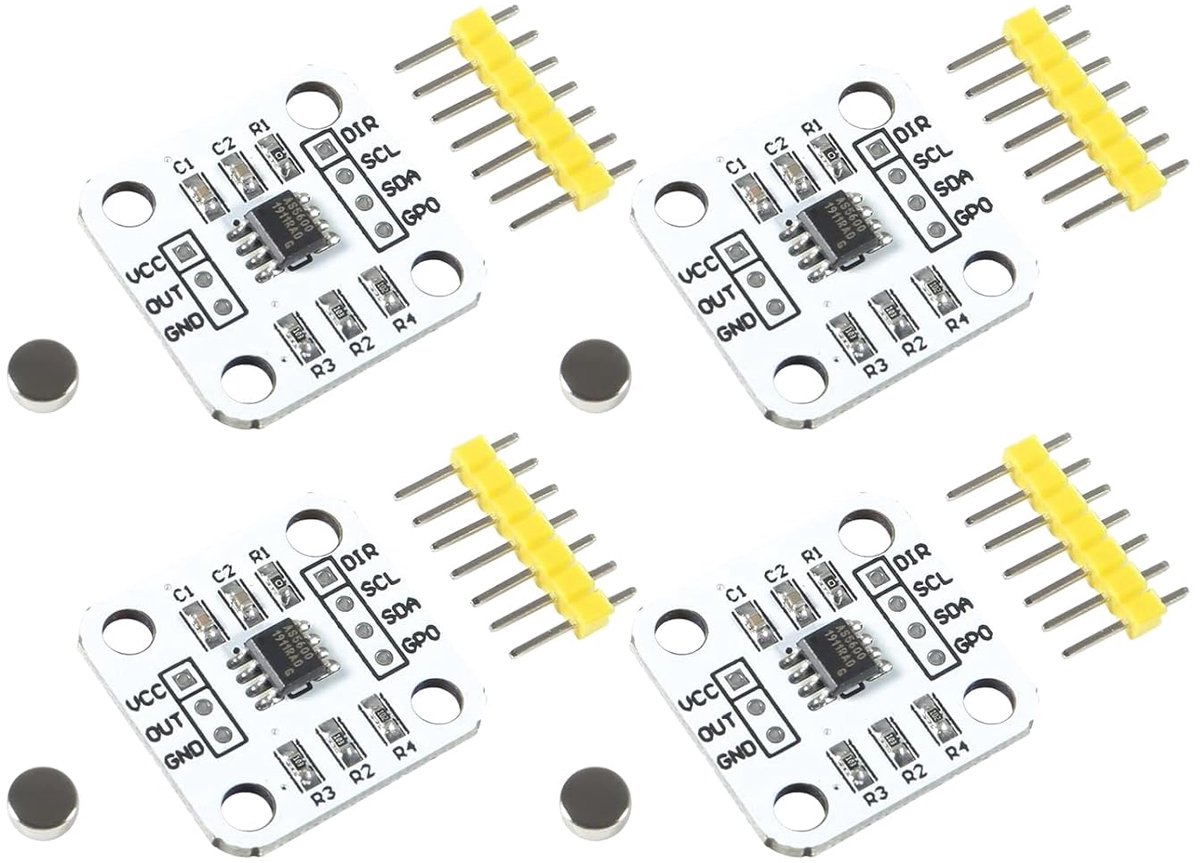 4 stuks 12bit hoge precisie, AS5600 magnetische encoder magnetisch inductiehoeksensormodule, het wordt geleverd met een magneet