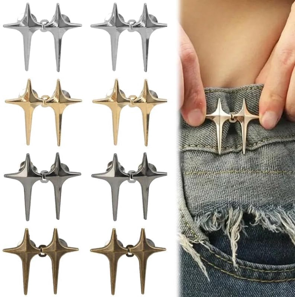 Knopen om vast te klikken, metalen sterknopen voor het krimpen van de taille van de broek te breed, snelle riemverstelling, meerdere kleuren