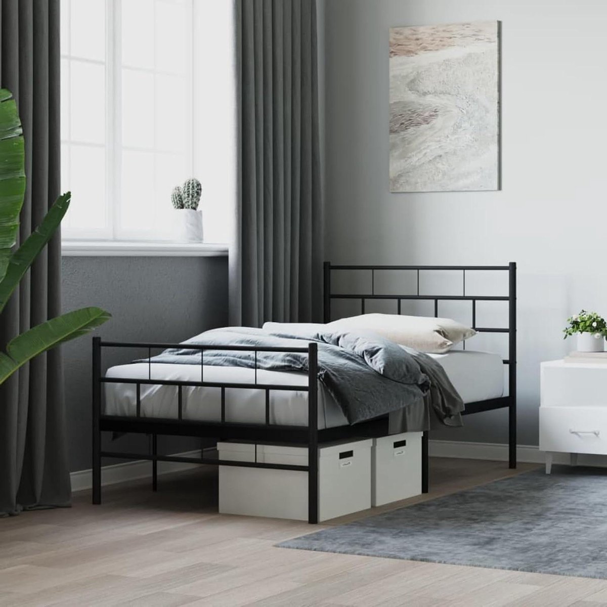 Bedframe met Lattenbodem - Eenpersoonsbed Frame - Slaapkamer Inrichten - Robuust Metalen Frame - 90 x 200 cm - Zwart