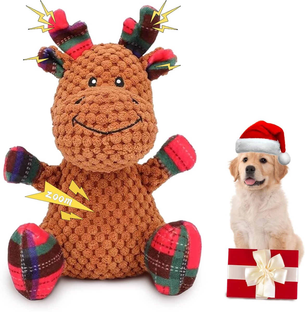 Piepend, hondenspeelgoed voor Kerstmis, kauwspeelgoed hond, robuust hondenspeelgoed, gevulde eland, pluche huisdier, speelgoed voor kleine, middelgrote honden en puppy's