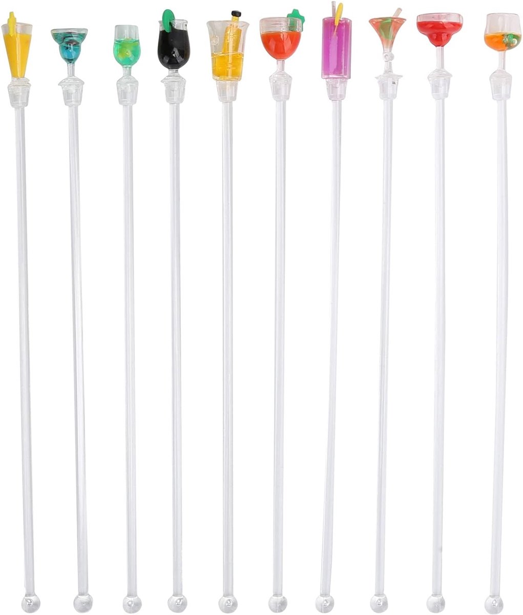 10 STKS Cocktail Roerstokjes, Kleurrijke Leuke Acryl Mixer Bar Cocktail Stirrer Roeren Mixing Sticks Cocktail Drink Mixer voor Bar Cafés Benodigdheden (groot roerstokje)