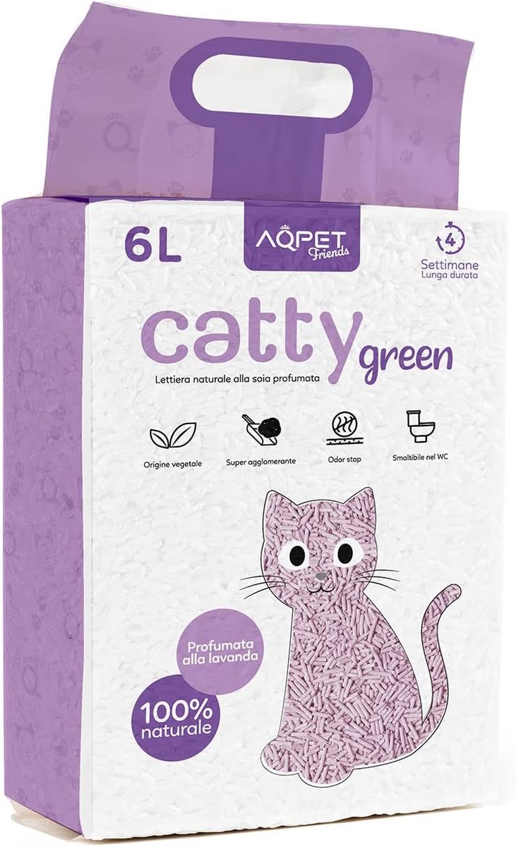 Aqpet Friends kattenbakvulling CattyGreen Sand voor katten met natuurlijke soja van plantaardige oorsprong, lavendel - ShopVlot