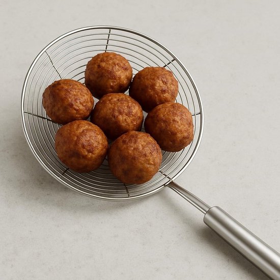 Schuimlepel van roestvrij staal, 14 cm, spinnenlepel voor frituren, pasta, ravioli en gefrituurde levensmiddelen - ShopVlot — afbeelding 4