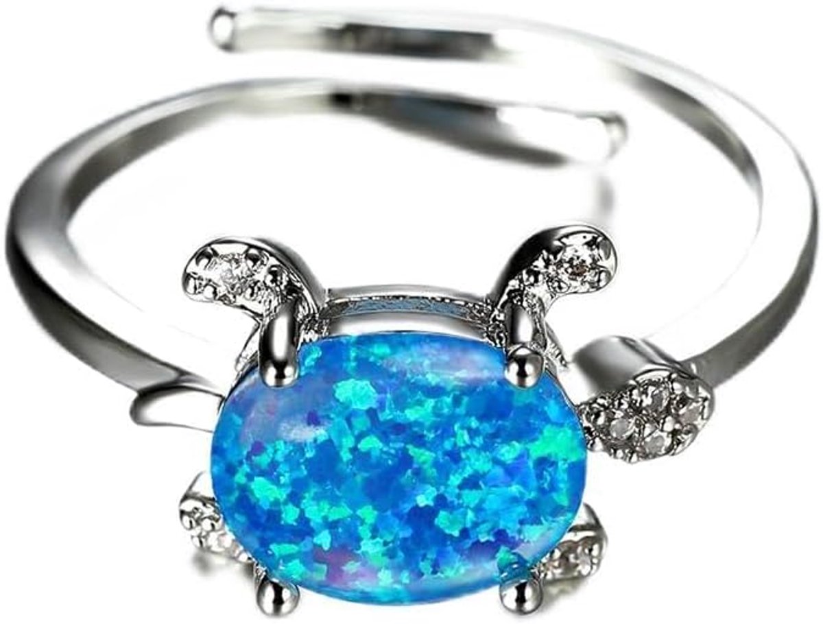 Gekweekte Opaal Schildpad Open Statement Ring Kubieke Zirkonia Kristal Zee Dieren Huisdieren Verstelbare Stapelen Vinger Band Belofte Eeuwigheid Bruiloft Uitbreiden Ringen Leuke Sieraden voor