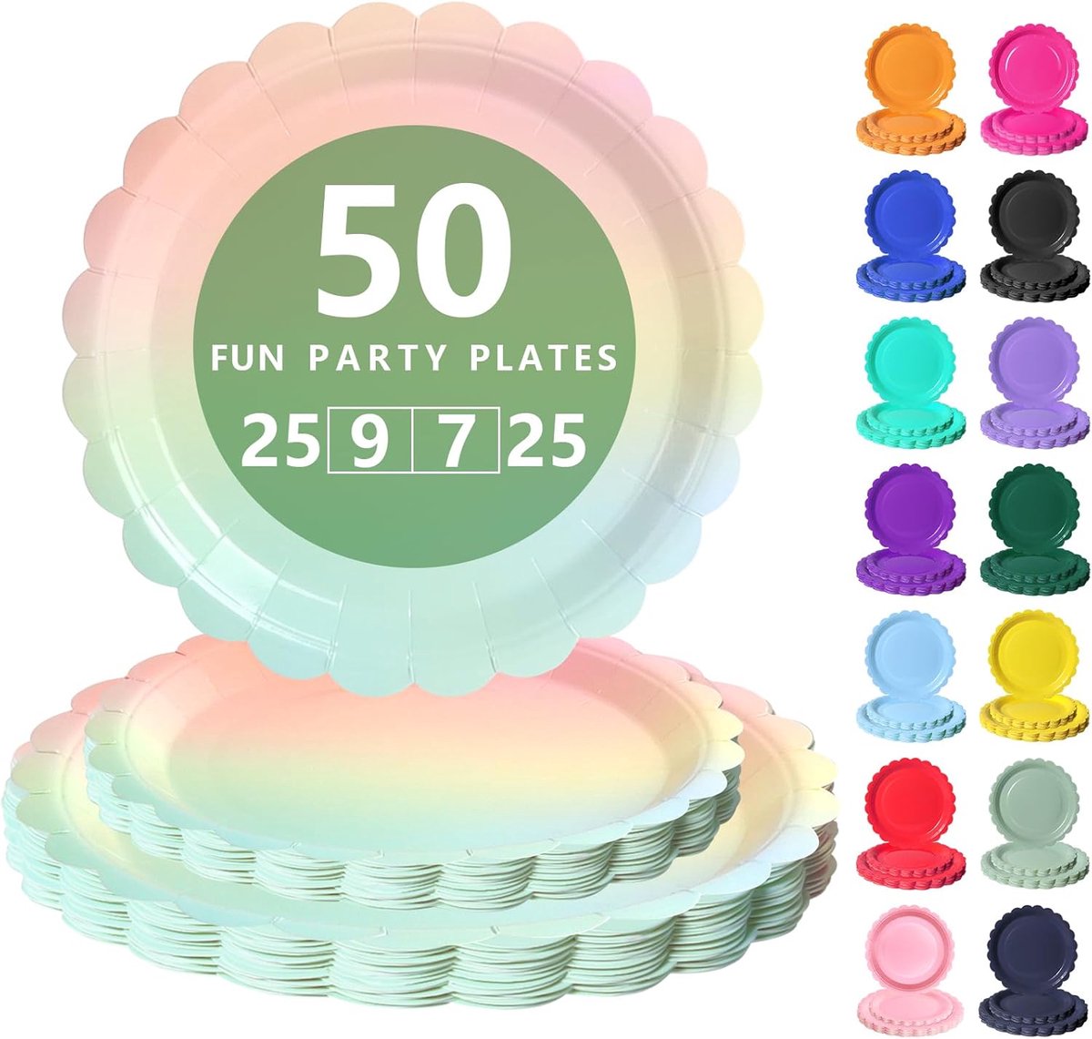 Regenboog Papieren Borden Set - 50 Delig Feestservies - 25 Dienborden 23cm + 25 Dessertborden 18cm - Voor Verjaardagen, Feesten & Gezelligheid