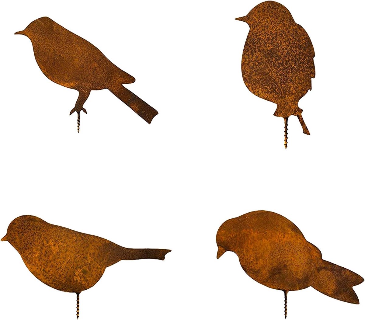 SnelShoppen - Rust Decoratie Vogels van Patina met Schroeven voor Tuin, Raamkozijnen en Binnenruimtes, Set van 4, Hoogwaardige Legering, Ideaal voor B