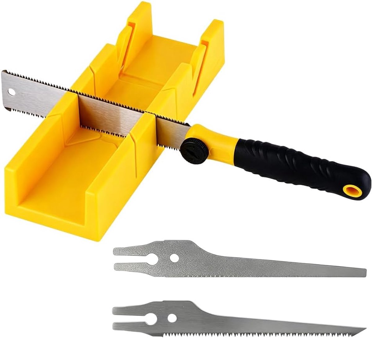 Versteklade met Japanse zaagset, gistingsjabloon met zaag, 4-delige handzaagset voor hout, kunststof, snijhoek 45°, 90° en 135°, met 3 zaagbladen, snijlade voor nauwkeurig hard en zacht hout