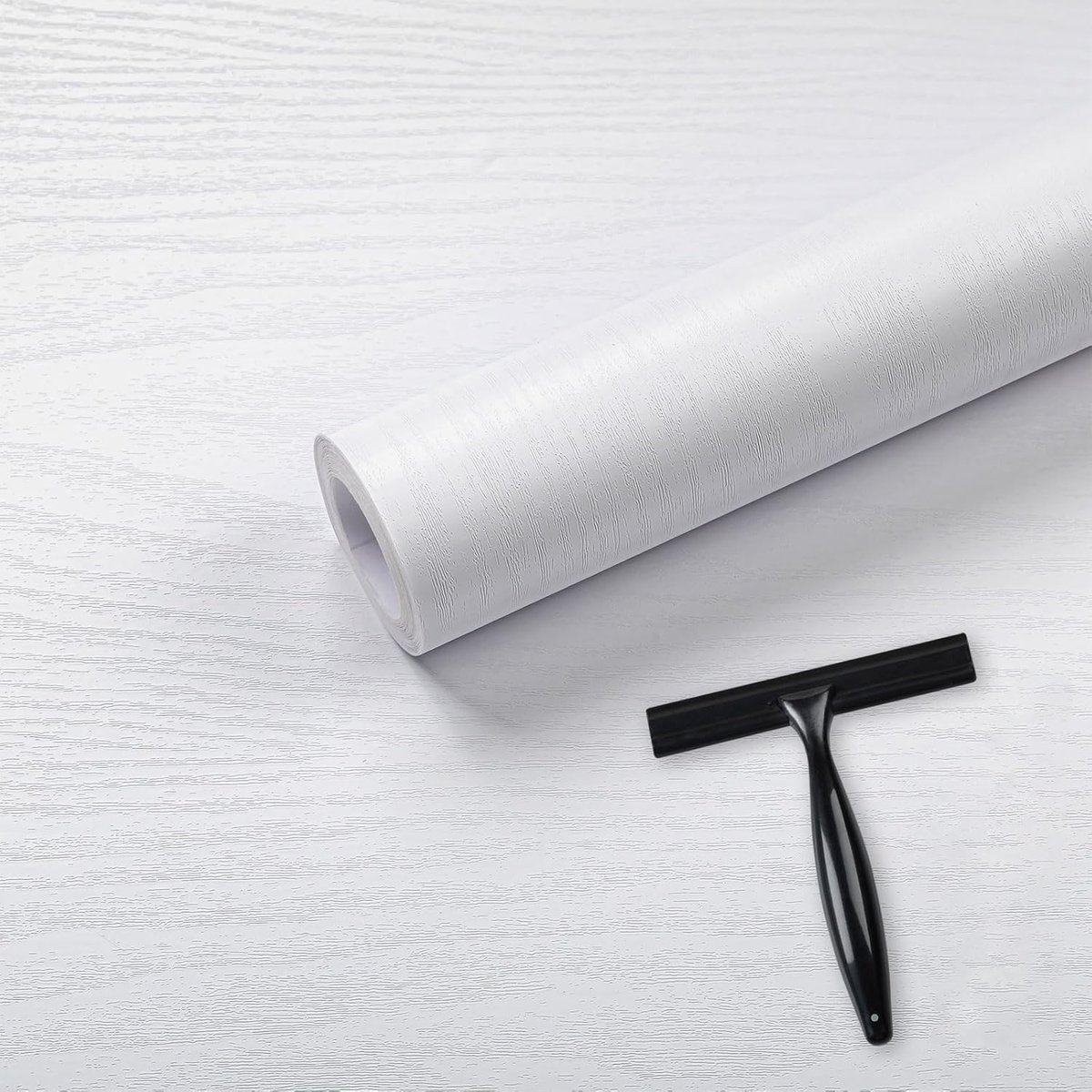 Zelfklevend papier voor meubels, wit, plakfolie in houtlook, waterdicht, voor het decoreren van keukenmeubels, 40 x 300 cm | 40 x 300 cm, zelfklevend behang in houtlook, wit, met gereedschapsset, waterdicht, voor keukenmeubels, kasten en decoraties