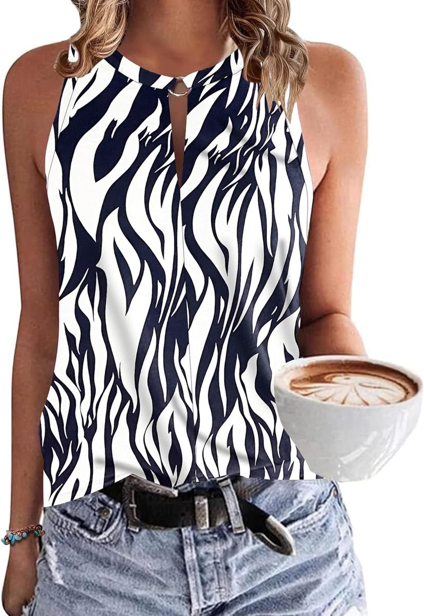 Sexy mouwloos tanktopje voor dames, zomervest met elegante V-hals, topje voor dames, met losse pasvorm, modieus overhemd, blouse