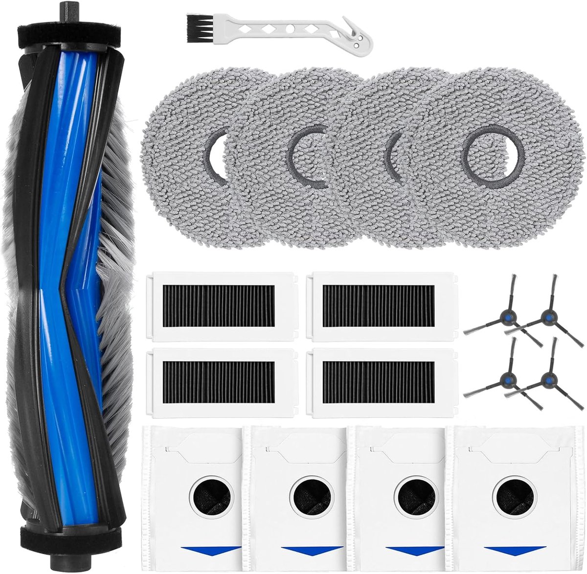 accessoireset is geschikt voor Ecovacs DEEBOT N30 PRO / N30 OMNI / N30 PRO OMNI robotstofzuiger, 1 rolborstel + 4 zijborstels + 4 filters + 4 doeken + 4 stofzakken + 1 ganzenkopborstel