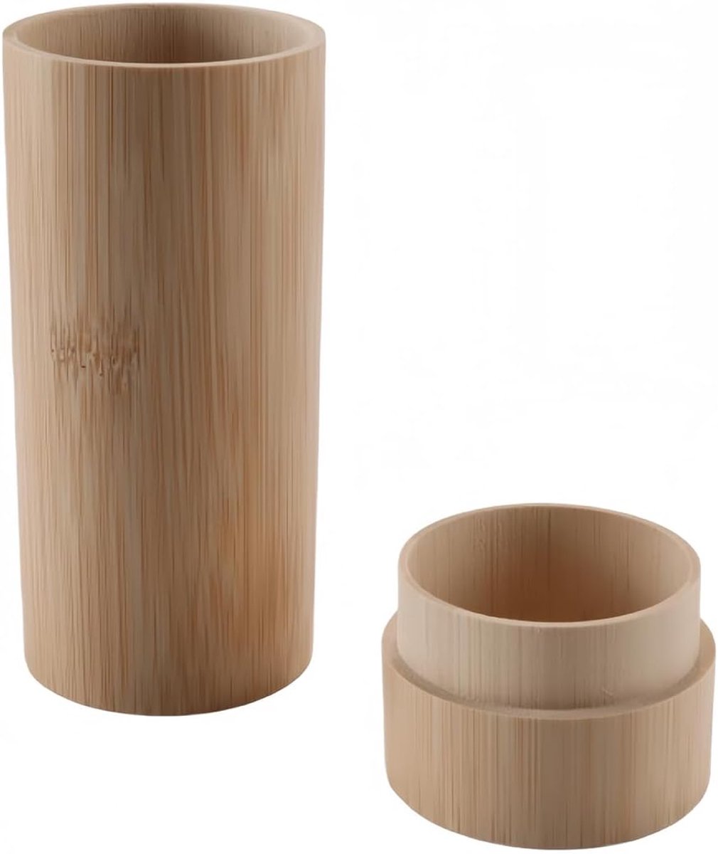Zonnebrillenetui van natuurlijk hout, harde cilindervormige beschermdoos voor brillen, geschikt voor mannen en vrouwen (bril niet inbegrepen).