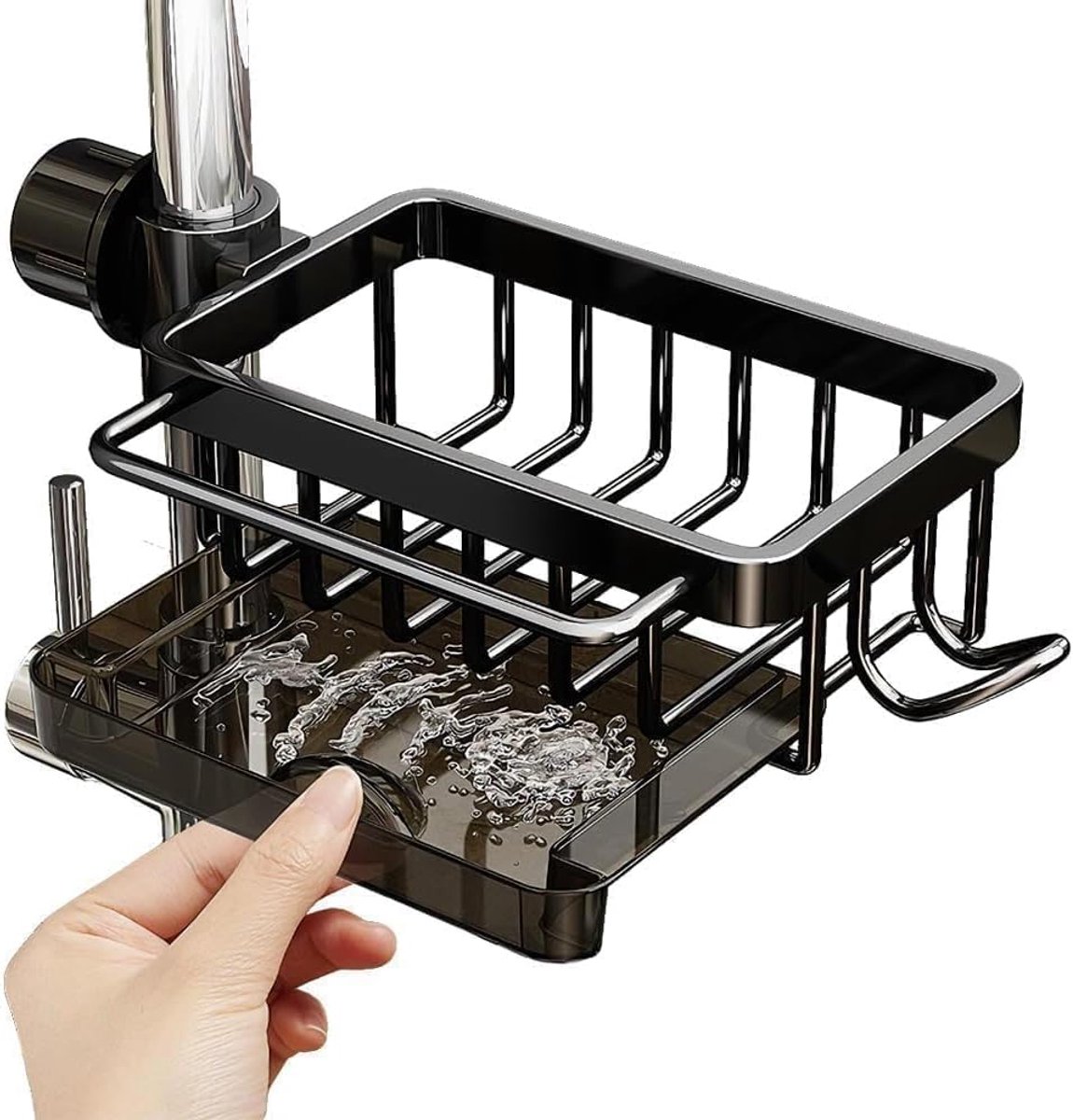 gootsteenorganizer met zelflozende afvoerbak voor sponshouder, handdoekenrek, keukendoekhouder, super badkameraccessoires, gootsteenschuursponshouder