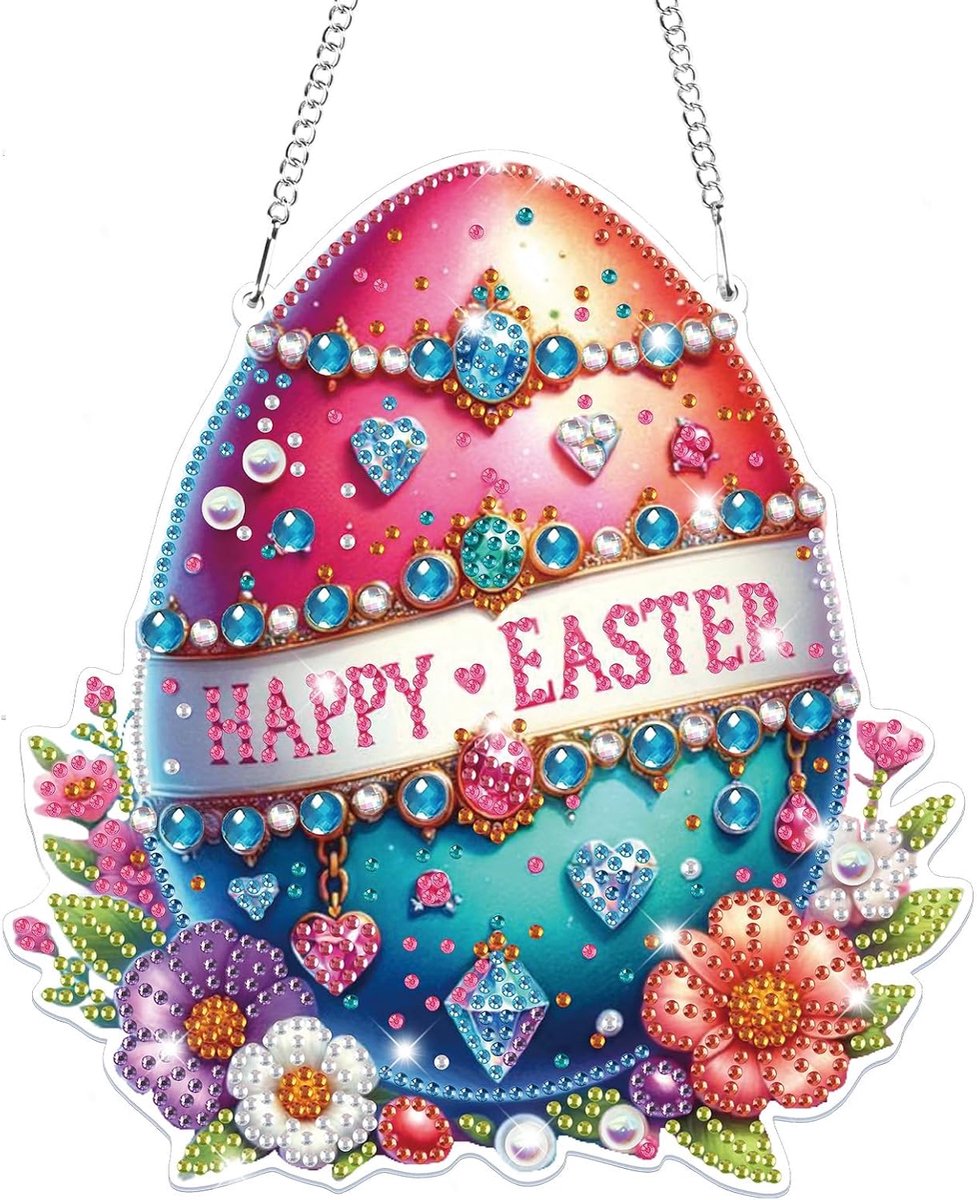 5D Paasei Diamond Painting hanger, paasei, diamond painting voor kinderen en volwassenen, hangend ornament, knutselset voor volwassenen, cadeau voor meisjes, 7, 8, 9, 10, 11 jaar, paascadeaus