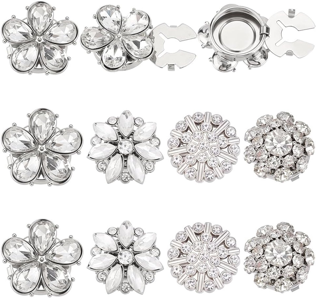 8 stuks 4 stijlen strass bloemen knoopafdekkingen 20-28 mm naaiknopen afneembare hemdclip geen naaiknoop bruiloft strass versieringen voor doe-het-zelf kleding tas schoenen