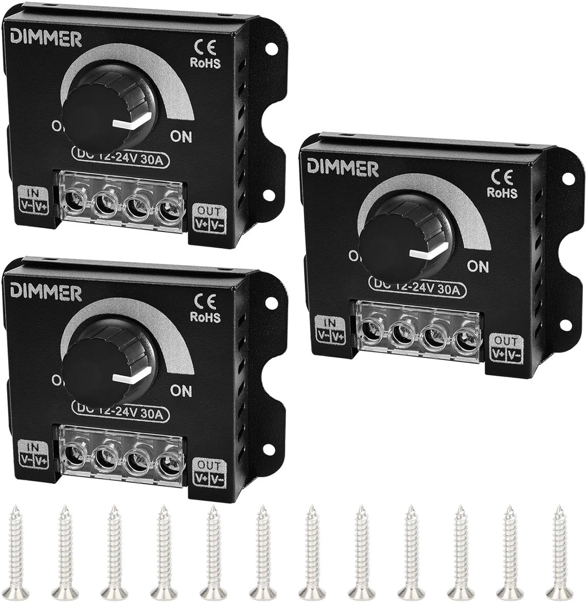 3pcs LED Dimmer DC12V / 24V 30A PWM Dimmer Controller with Rotary Knob for Monochrome LED Light Strips, Dimmer Button - ShopVlot