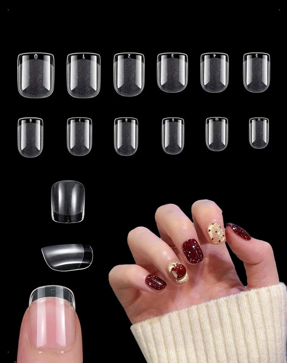 240 Pieces Square Nail Tips, 12 Sizes Soft Gel Nail Tips Square, Full Covering Nail Tips Semi-Matt, Transparent Nail - ShopVlot