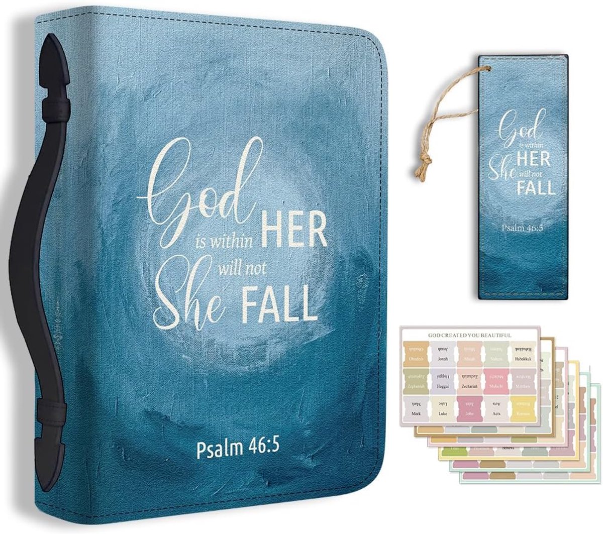 SnelShoppen - Bijbel Cover Gradiënt Blauw PU Lederen Bijbel Case met Bladwijzer en Labelstickers - 20,3 x 28,5 x 5,9 cm - Draagtas voor Christelijke B