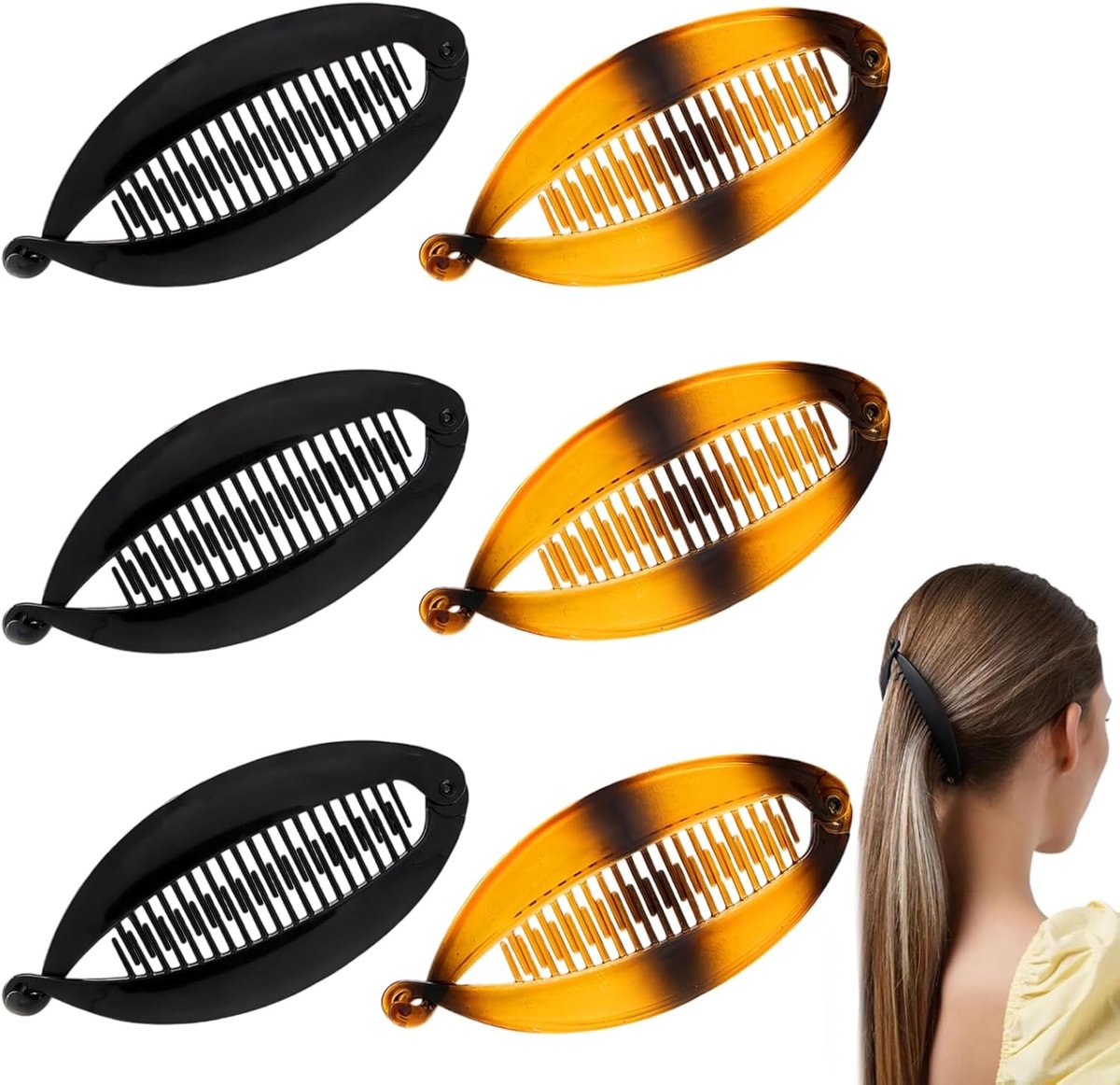Banana haarspeld 6 stuks - retro design - visstaart stijl - ideaal voor lang haar - ShopVlot