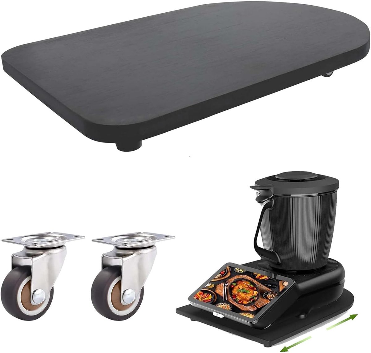 Sliding Board for Thermomix TM7/TM6/TM5 in black, bamboo rolling board with 360° wheels, easy to move without lifting - ShopVlot