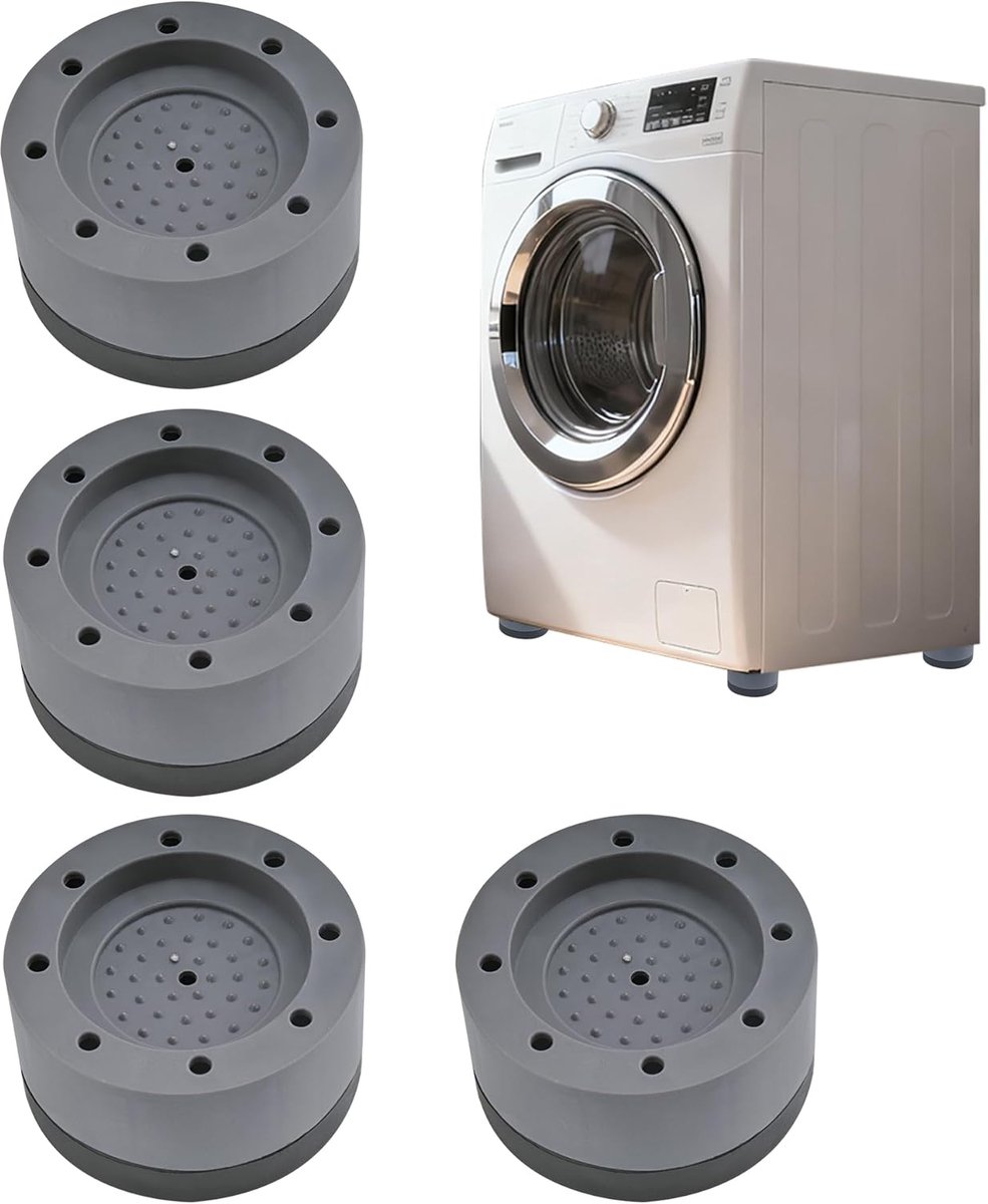 Antivibratievoetjes voor wasmachines - 4 stuks - grijs - verstelbaar voor geluidsreductie - ShopVlot