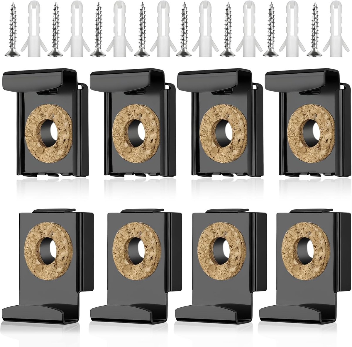 SnelShoppen - 8 Stuks Zwarte Verstelbare Spiegelhouders voor Badkamer, Kantoor en Sportschool - Spiegelbevestiging voor Frameloze Spiegels - 31x24 mm,