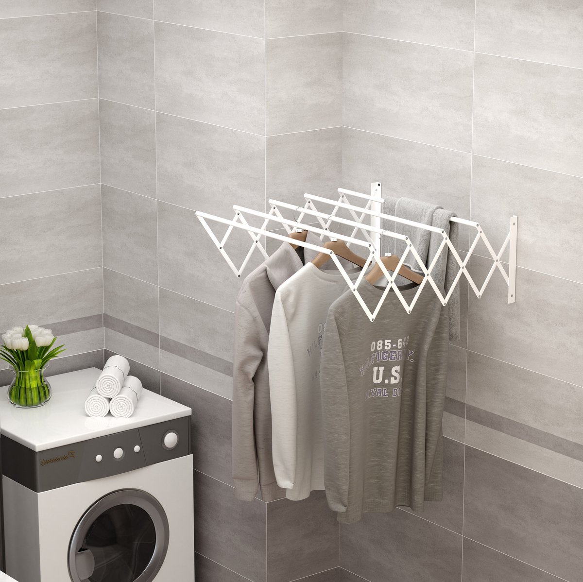 COVREO Wanddroger 63,5 x 60 x 20 cm wit, van metaal, uitklapbaar voor wandmontage