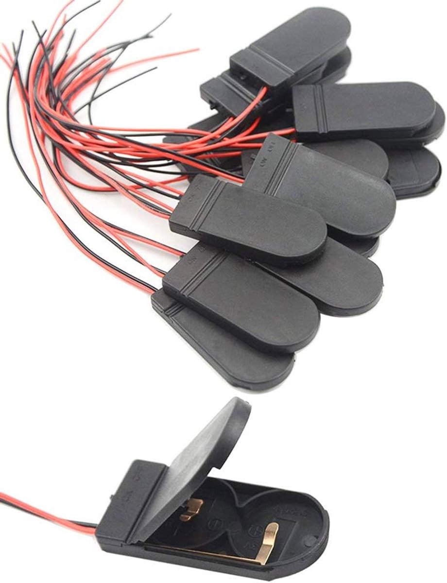 SnelShoppen - 20 Stuks CR2032 Batterijhouder Plastic 2x3V Knopcel Batterij Houder met Draad en Aan/Uit Schakelaar (Zwart)