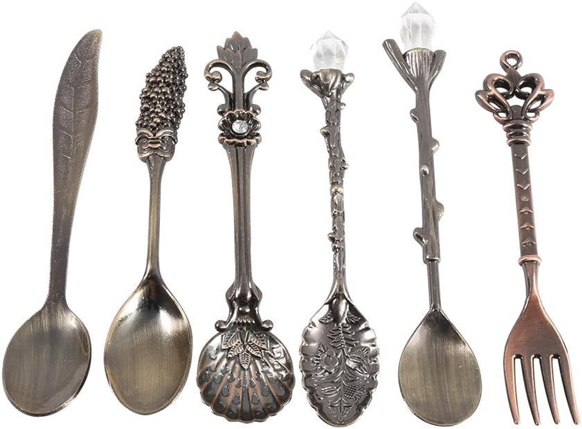 Set van 6 dessertlepels - antiek messing - vintage stijl - perfect voor zoete snacks - SnelShoppen