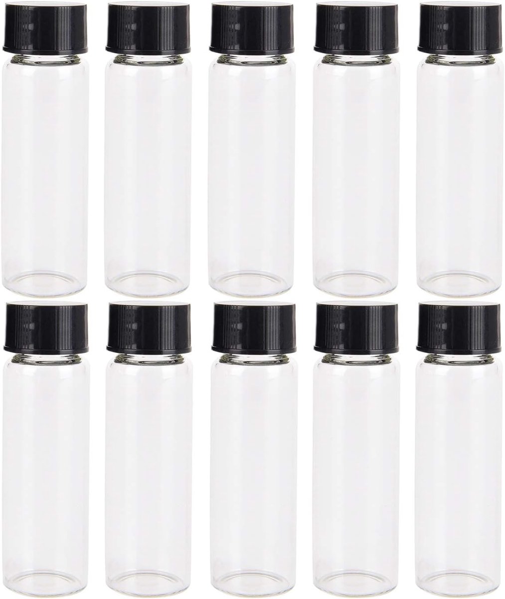 SnelShoppen - 25 Stuks Heldere Glazen Flesjes Monster Glazen Flessen met Zwarte Plastic Schroefdop 30ml - Transparante Laboratorium Flesjes voor Cosme