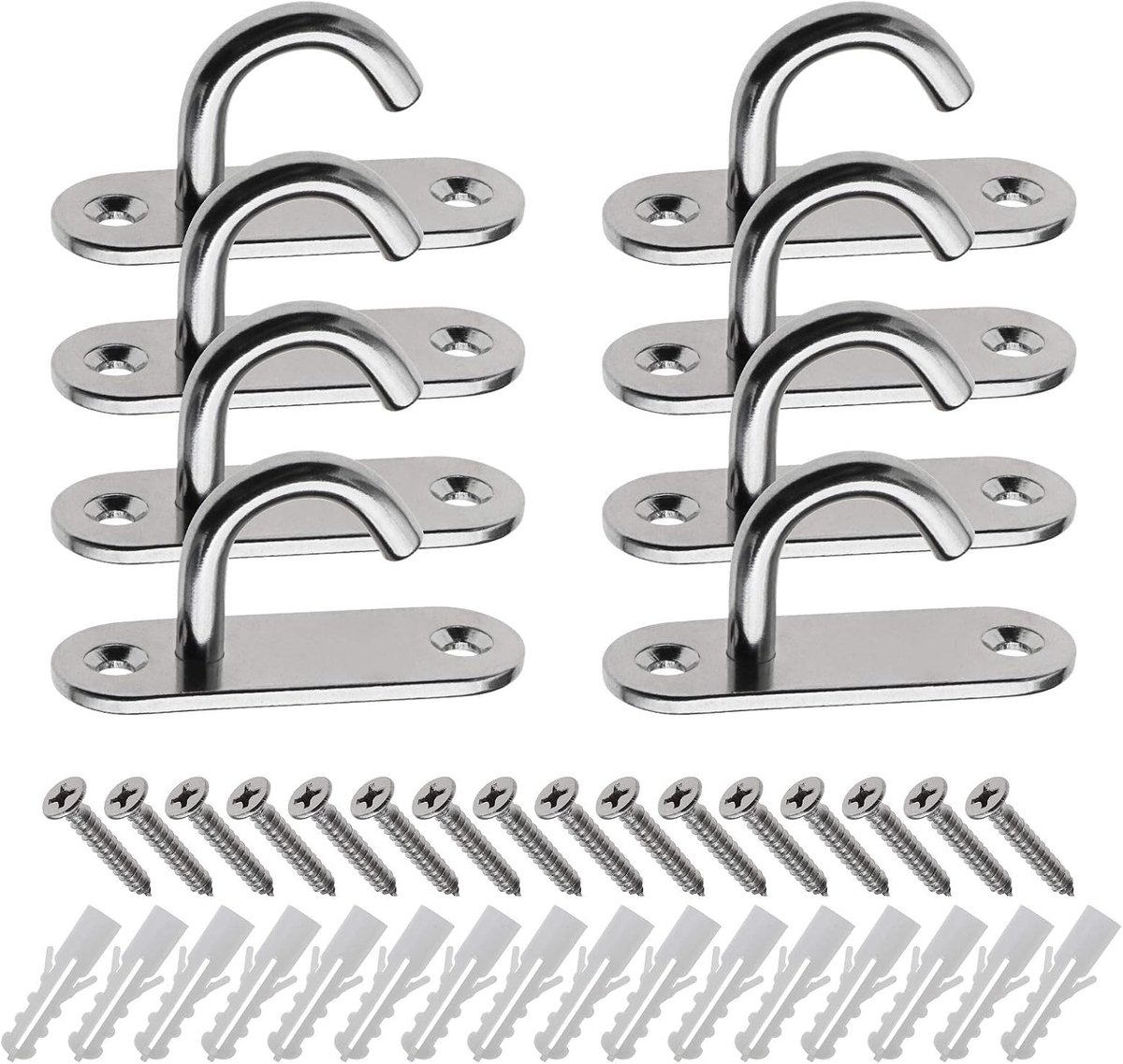 SnelShoppen - 8X M6 Opening Plafondhaken 304 RVS Ovalen Basis Pad Oogplaten met Schroefbevestigingen voor Maritieme Dekhardware Yoga Schommels Hangmat